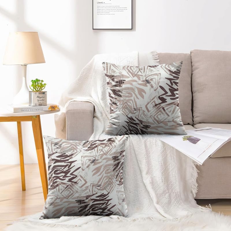 INtex CURTAINS HOUSE Printed Linen Velvet Cushion Covers, Throw Pillow Covers, Maria's Pattern Design, Decorative Pillow Covers, Set Of 2 Pieces