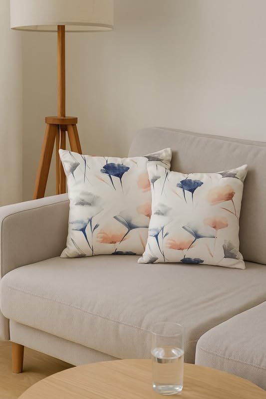 INTEX HOME Cushion Covers, Premium Linen Velvet with Sou Floral Pattern, Set of 2, for Living Room & Bedroom Décor, Soft & Wrinkle-Resistant Fabric