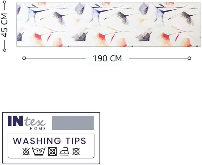 INTEX HOME Table Runner, Sou Floral Pattern, V-End Design, Premium Linen Velvet Fabric, Ultra-Soft and Wrinkle-Resistant, 1 Piece, Off-White x Navy Blue x Blush, for Dining and Living Room Décor