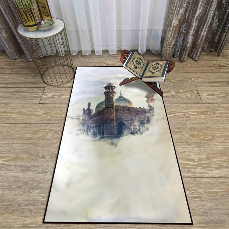 INtex Home Prayer Rug, Luxury Velvet Fabric with Digital Print, Soft Comfortable Islamic Mat for Daily Prayers, Elegant Lightweight Foldable for Mosque or Home Use