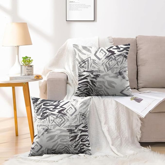 INtex CURTAINS HOUSE Printed Linen Velvet Cushion Covers, Throw Pillow Covers, Maria's Pattern Design, Decorative Pillow Covers, Set Of 2 Pieces