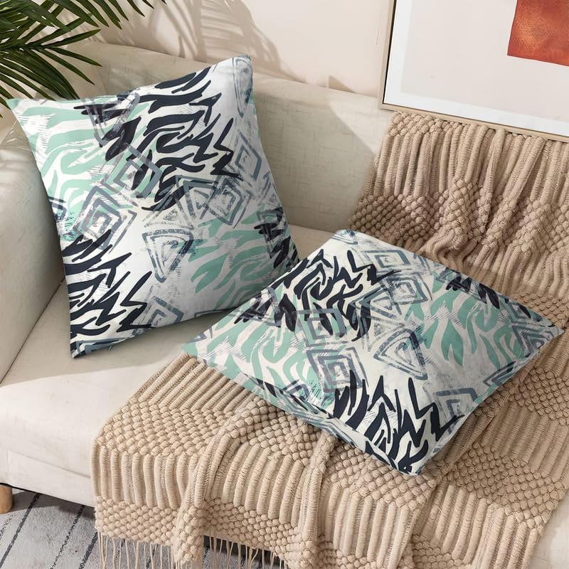 INtex CURTAINS HOUSE Printed Linen Velvet Cushion Covers, Throw Pillow Covers, Maria's Pattern Design, Decorative Pillow Covers, Set Of 2 Pieces