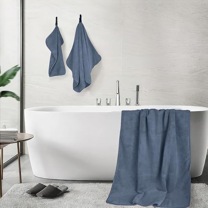 INtex HOME 4-Piece Towel Set, 100% Cotton – Includes 1 Bath Towel 140 cm x 70 cm, 1 Hand Towel 100 cm x 50 cm, 2 Washcloths 30 cm x 30 cm, Quick Dry, Super Soft, Highly Absorbent, No Fade, Grey