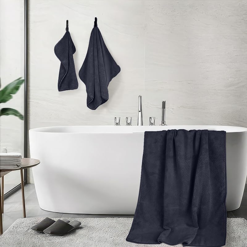 INtex HOME 4-Piece Towel Set, 100% Cotton ? Includes 1 Bath Towel 140 cm x 70 cm, 1 Hand Towel 100 cm x 50 cm, 2 Washcloths 30 cm x 30 cm, Quick Dry, Super Soft, Highly Absorbent, No Fade, Black