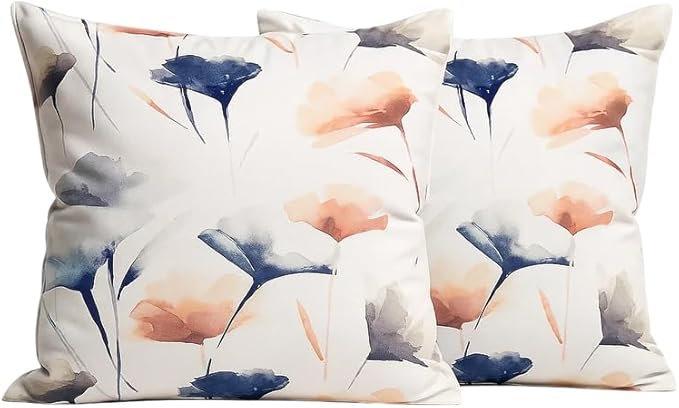 INTEX HOME Cushion Covers, Premium Linen Velvet with Sou Floral Pattern, Set of 2, for Living Room & Bedroom Décor, Soft & Wrinkle-Resistant Fabric