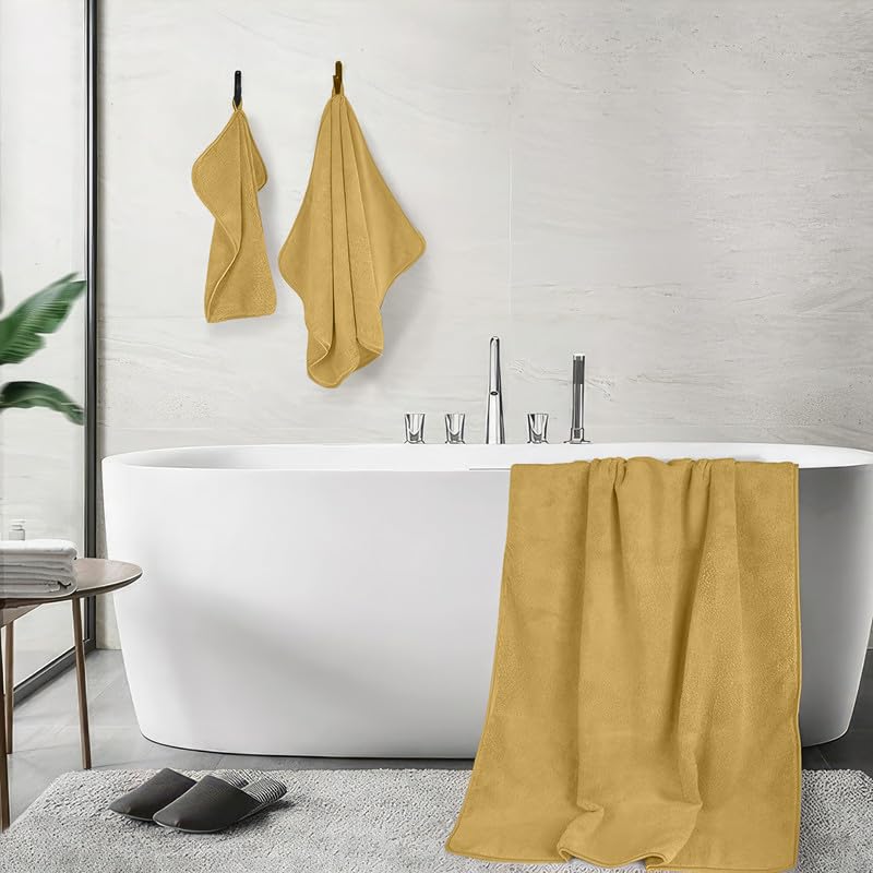 INtex HOME 4-Piece Towel Set, 100% Cotton ? Includes 1 Bath Towel 140 cm x 70 cm, 1 Hand Towel 100 cm x 50 cm, 2 Washcloths 30 cm x 30 cm, Quick Dry, Super Soft, Highly Absorbent, No Fade, Caf?