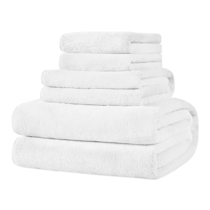 INtex HOME 4-Piece Towel Set, 100% Cotton ? Includes 1 Bath Towel 140 cm x 70 cm, 1 Hand Towel 100 cm x 50 cm, 2 Washcloths 30 cm x 30 cm, Quick Dry, Super Soft, Highly Absorbent, No Fade, White