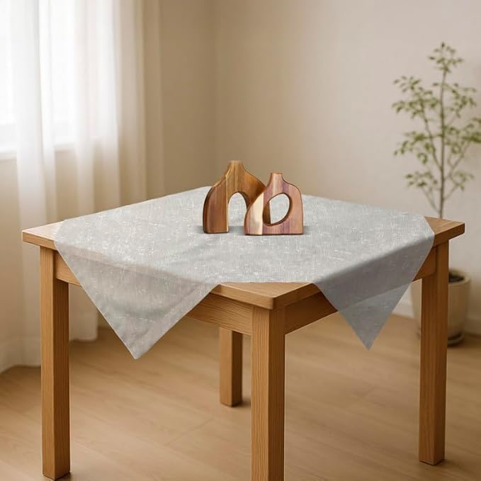 INTEX HOME Tablecloth Set, Semi-Transparent Linen Fabric, Square Design, Lightweight and Wrinkle-Resistant, 80×80 CM Each, Set of 3, Off-White, Elegant Table Covers for Dining and Kitchen