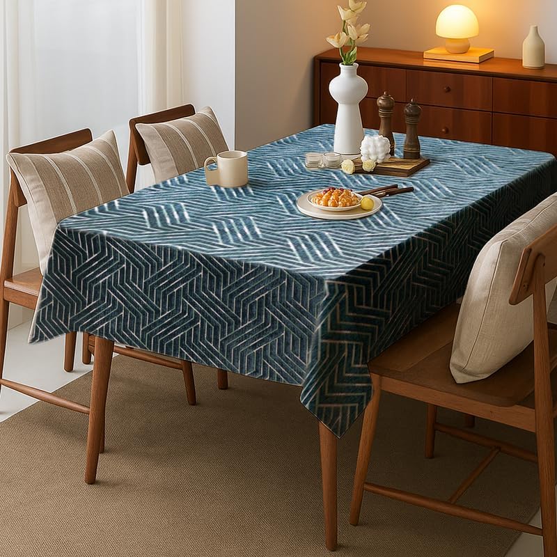 INtex Home Rectangular Tablecloth, Nadia’s Geometrical Design in Heavy Duty Linen Velvet Fabric, Soft Touch for Reception Living Room and Special Occasions