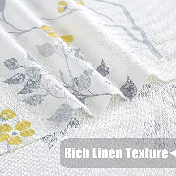 Natural Linen Printed Floral Curtain - Steel grommets