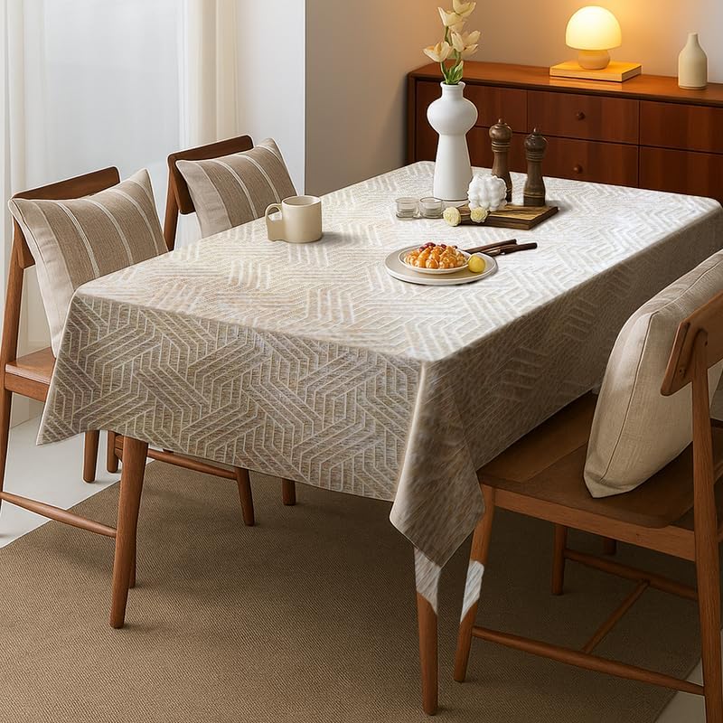 INtex Home Rectangular Tablecloth, Nadia’s Geometrical Design in Heavy Duty Linen Velvet Fabric, Soft Touch for Reception Living Room and Special Occasions