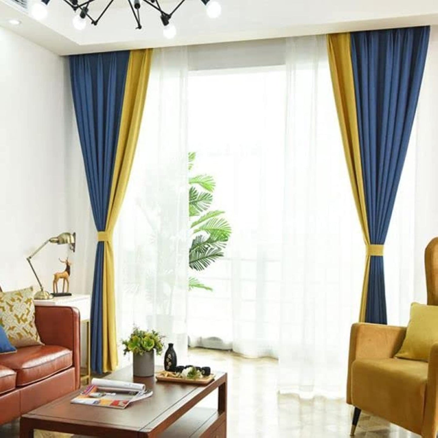 INtex CURTAINS HOUSE Linen Velvet Modern Design Curtain – Two colors With Tie-backs - 2 Piece 4 meters width