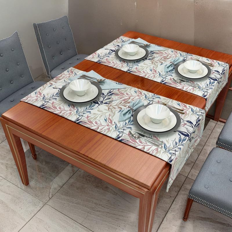 INtex HOME Linen Velvet Table Runner, 45 x 130 cm, Modern Leaves Design, Elegant Rectangular Tablecloth for Dining, Living Room and Kitchen, Soft, Durable