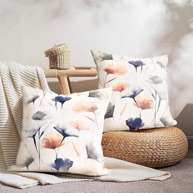 INTEX HOME Cushion Covers, Premium Linen Velvet with Sou Floral Pattern, Set of 2, for Living Room & Bedroom Décor, Soft & Wrinkle-Resistant Fabric
