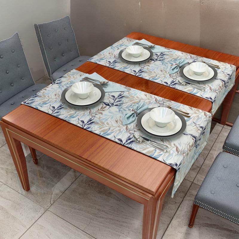 INtex HOME Linen Velvet Table Runner, 45 x 130 cm, Modern Leaves Design, Elegant Rectangular Tablecloth for Dining, Living Room and Kitchen, Soft, Durable