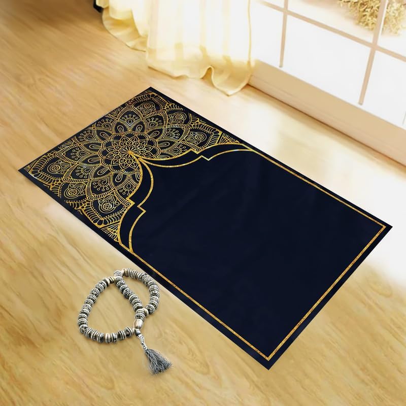 INtex Home Velvet Padded Prayer Rug, Soft Printed Fabric with Anti-Slip Layer, Comfortable and Cushioned, 70x110 cm