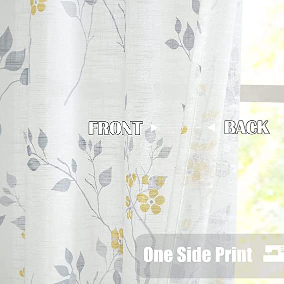 Natural Linen Printed Floral Curtain - Steel grommets