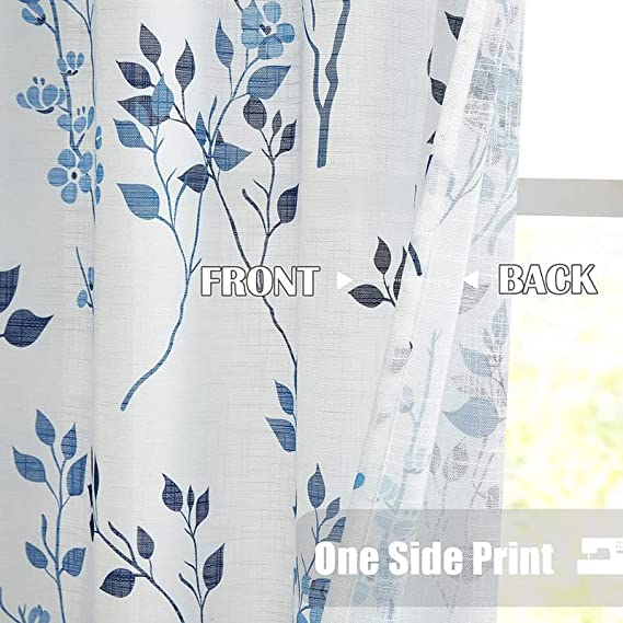 Natural Linen Printed Floral Curtain - Steel grommets