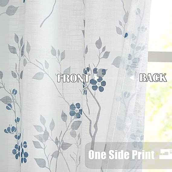 Natural Linen Printed Floral Curtain - Steel grommets