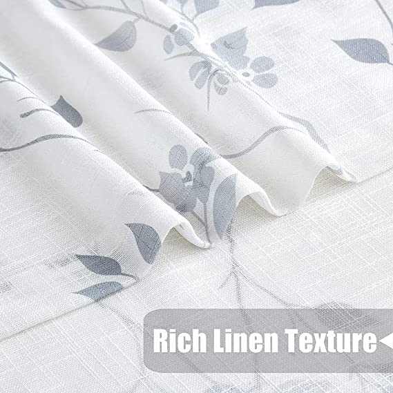 Natural Linen Printed Floral Curtain - Steel grommets