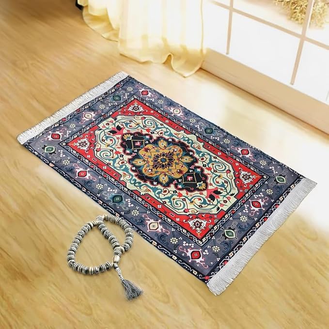 INtex Home Velvet Padded Prayer Rug, Soft Printed Fabric with Anti-Slip Layer, Comfortable and Cushioned, 70x110 cm