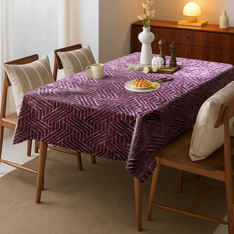 INtex Home Rectangular Tablecloth, Nadia’s Geometrical Design in Heavy Duty Linen Velvet Fabric, Soft Touch for Reception Living Room and Special Occasions