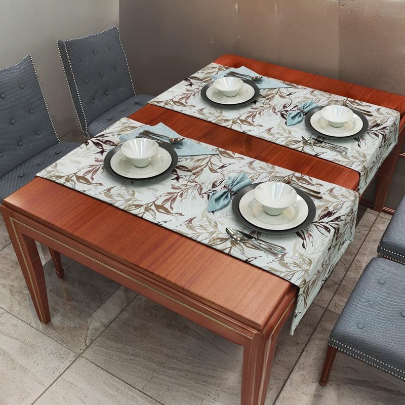 INtex HOME Linen Velvet Table Runner, 45 x 130 cm, Modern Leaves Design, Elegant Rectangular Tablecloth for Dining, Living Room and Kitchen, Soft, Durable