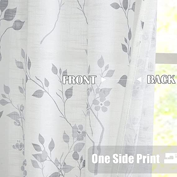 Natural Linen Printed Floral Curtain - Steel grommets