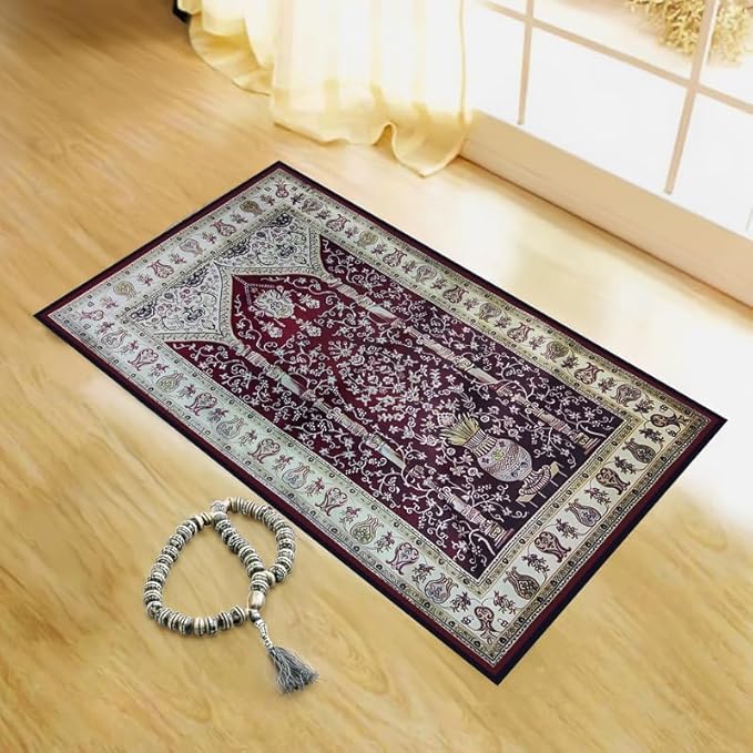 INtex Home Velvet Padded Prayer Rug, Soft Printed Fabric with Anti-Slip Layer, Comfortable and Cushioned, 70x110 cm