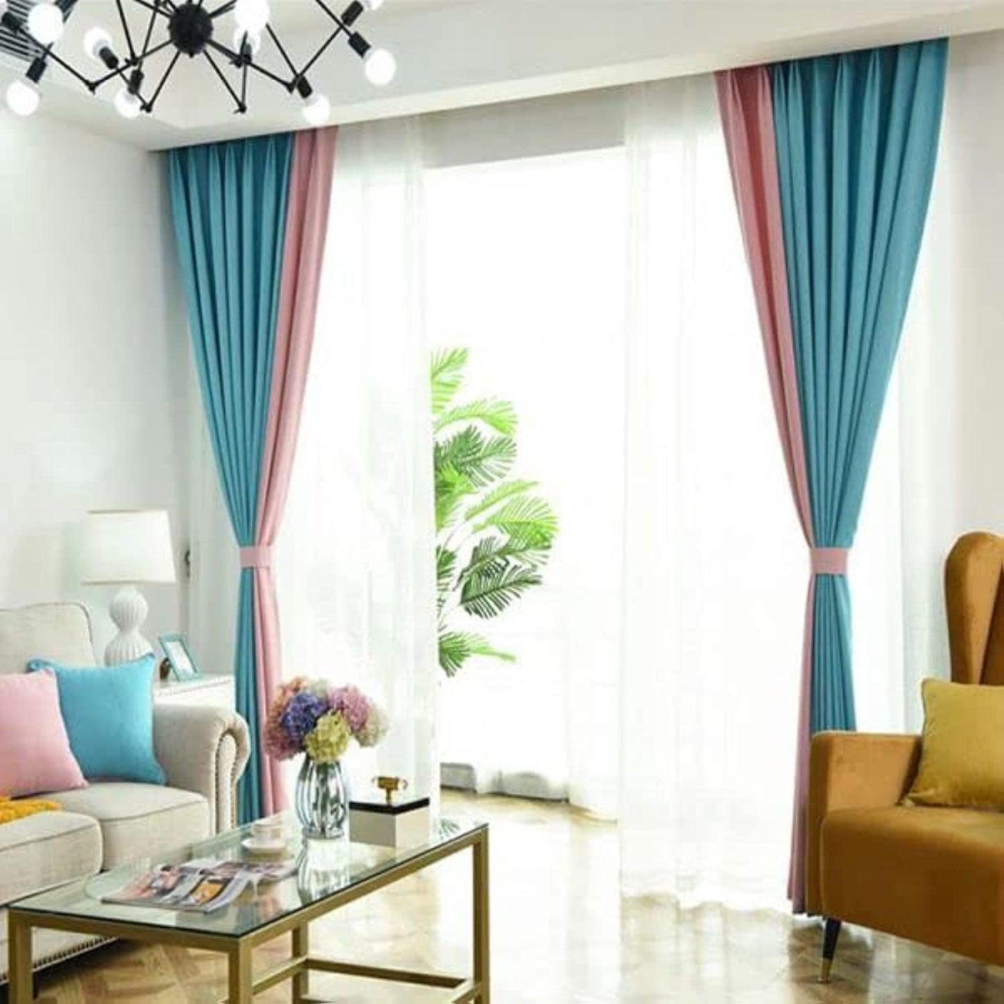 INtex CURTAINS HOUSE Linen Velvet Modern Design Curtain – Two colors With Tie-backs - 2 Piece 4 meters width