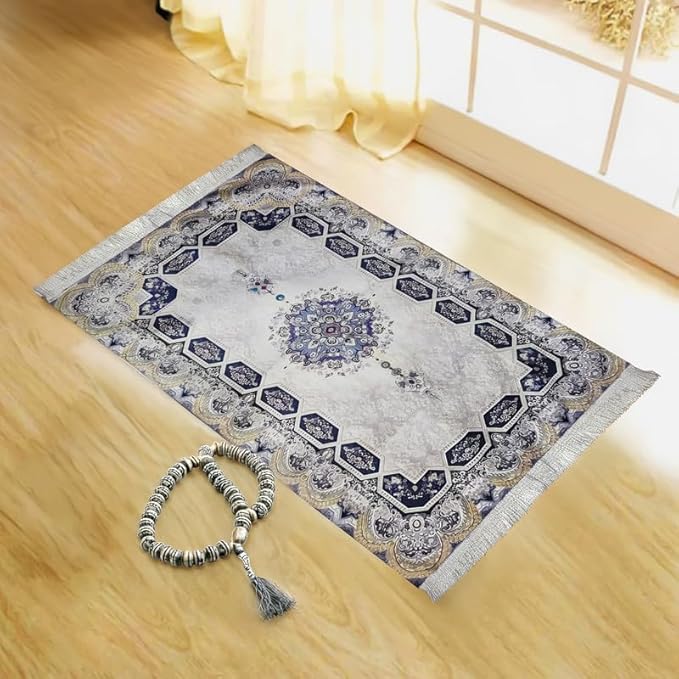 INtex Home Velvet Padded Prayer Rug, Soft Printed Fabric with Anti-Slip Layer, Comfortable and Cushioned, 70x110 cm