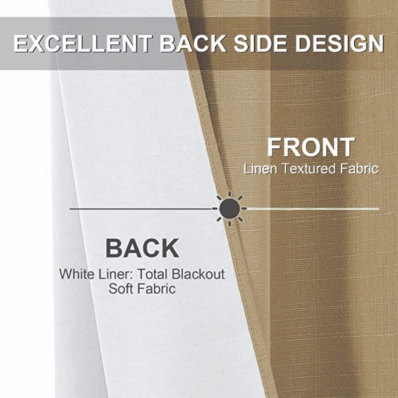 INtex Curtains Linen 100% Blackout Curtains for Bedroom Living Room Thermal Insulated Fabric -Room Darkening -Steel Grommet Window Curtains -1 Piece