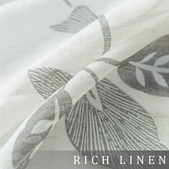 Natural Linen Floral Curtain - Steel grommets