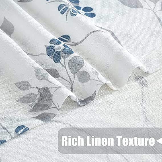 Natural Linen Printed Floral Curtain - Steel grommets