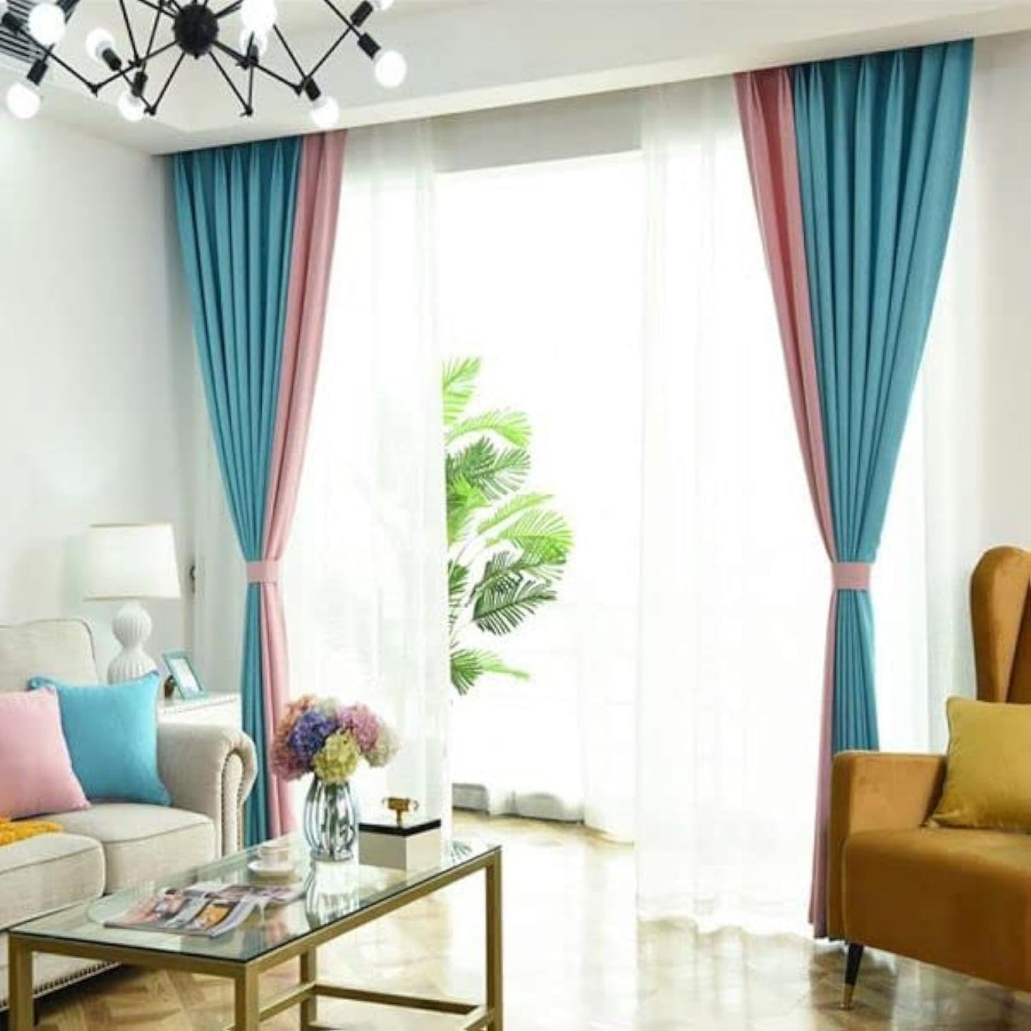 INtex CURTAINS HOUSE Linen Velvet Modern Design Curtain – Two colors With Tie-backs - 2 Piece 4 meters width