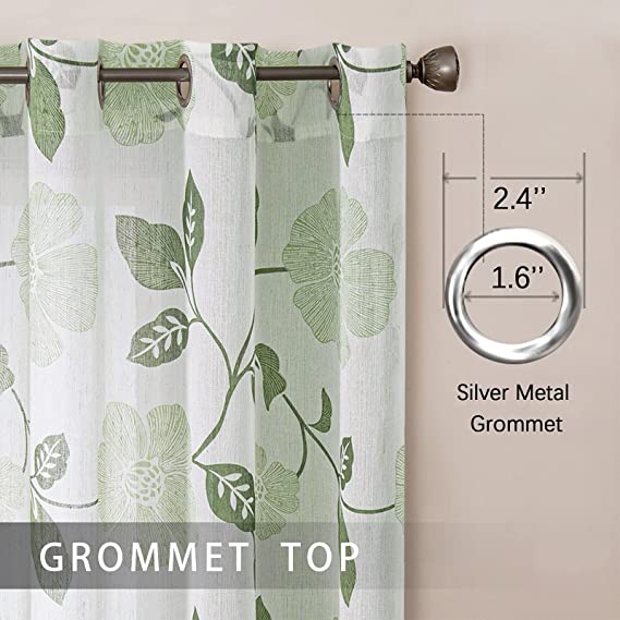 Natural Linen Floral Curtain - Steel grommets