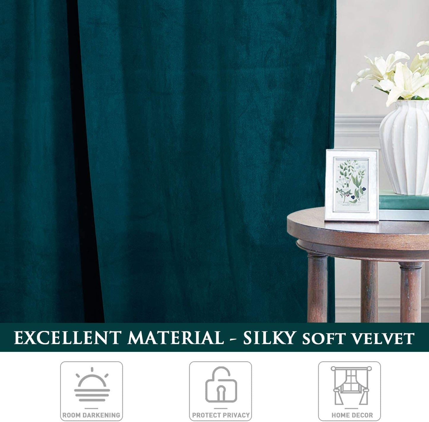 INtex CURTAINS HOUSE Elegant Velvet curtains - Soft Velour fabric - Steel Grommets - for living rooms - 1 piece-Teal