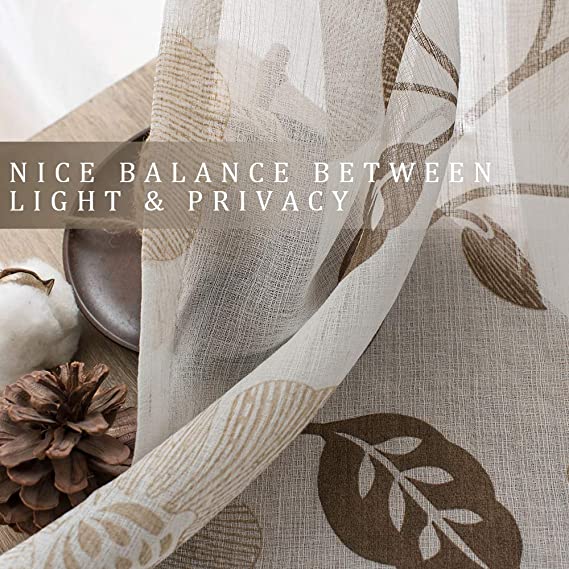 Natural Linen Floral Curtain - Steel grommets