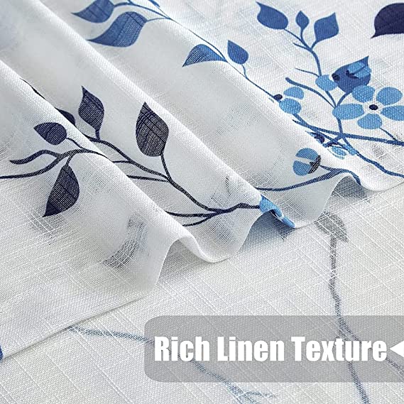 Natural Linen Printed Floral Curtain - Steel grommets