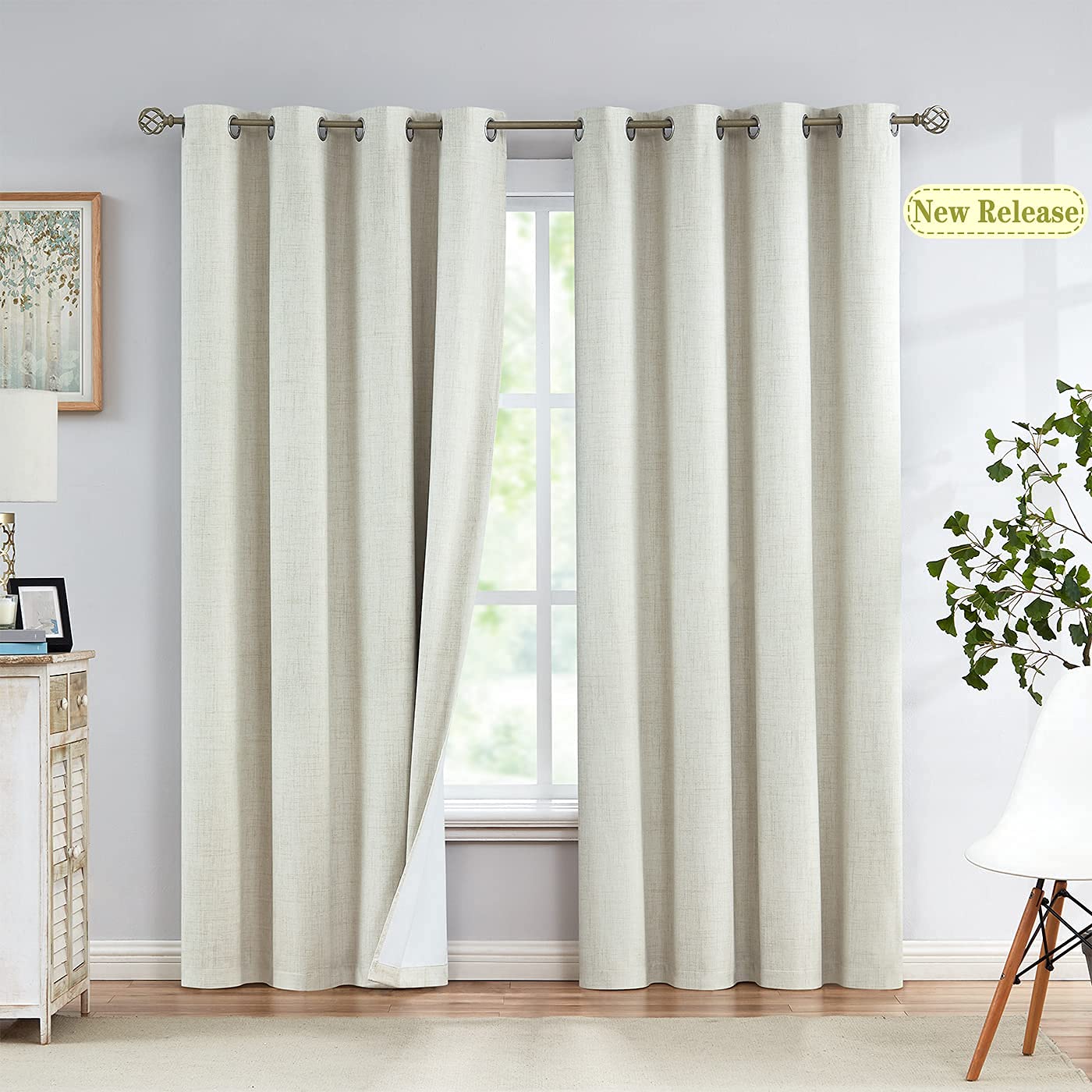 INtex CURTAINS HOUSE Linen Blackout curtains - 100% Blackout - sun zero - Fully Darkness for Room - thermal insulated fabric - silver steel Grommets - 1 Piece