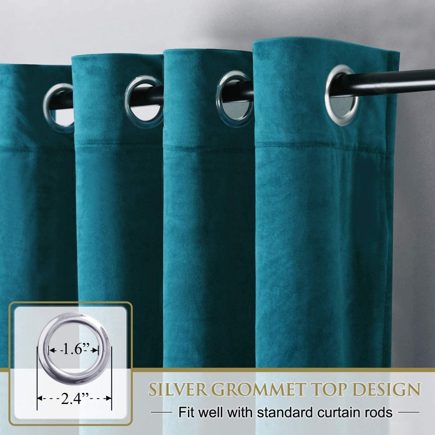 INtex CURTAINS HOUSE Elegant Velvet curtains - Soft Velour fabric - Steel Grommets - for living rooms - 1 piece-Teal
