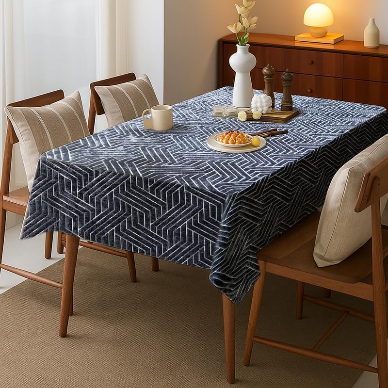 INtex Home Rectangular Tablecloth, Nadia’s Geometrical Design in Heavy Duty Linen Velvet Fabric, Soft Touch for Reception Living Room and Special Occasions