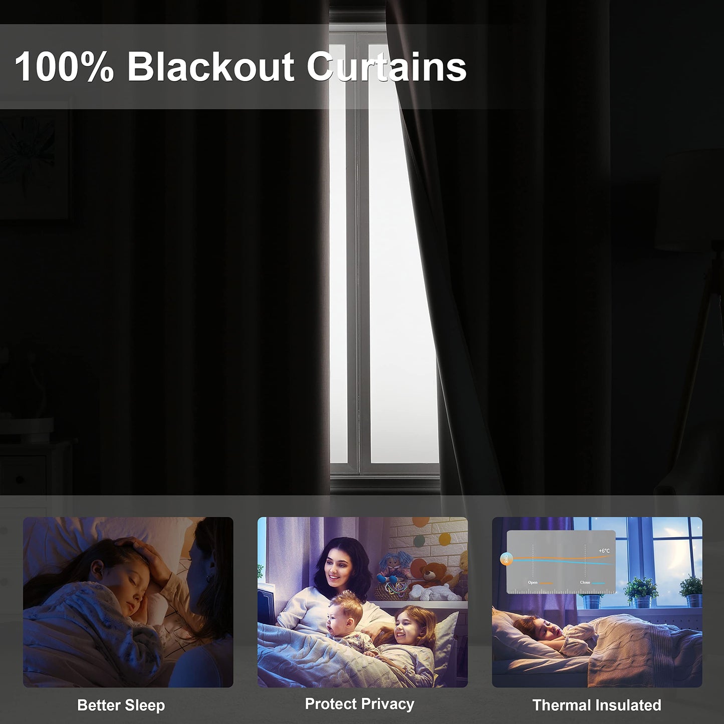 INtex Curtains Linen 100% Blackout Curtains for Bedroom Living Room Thermal Insulated Fabric -Room Darkening -Steel Grommet Window Curtains -1 Piece
