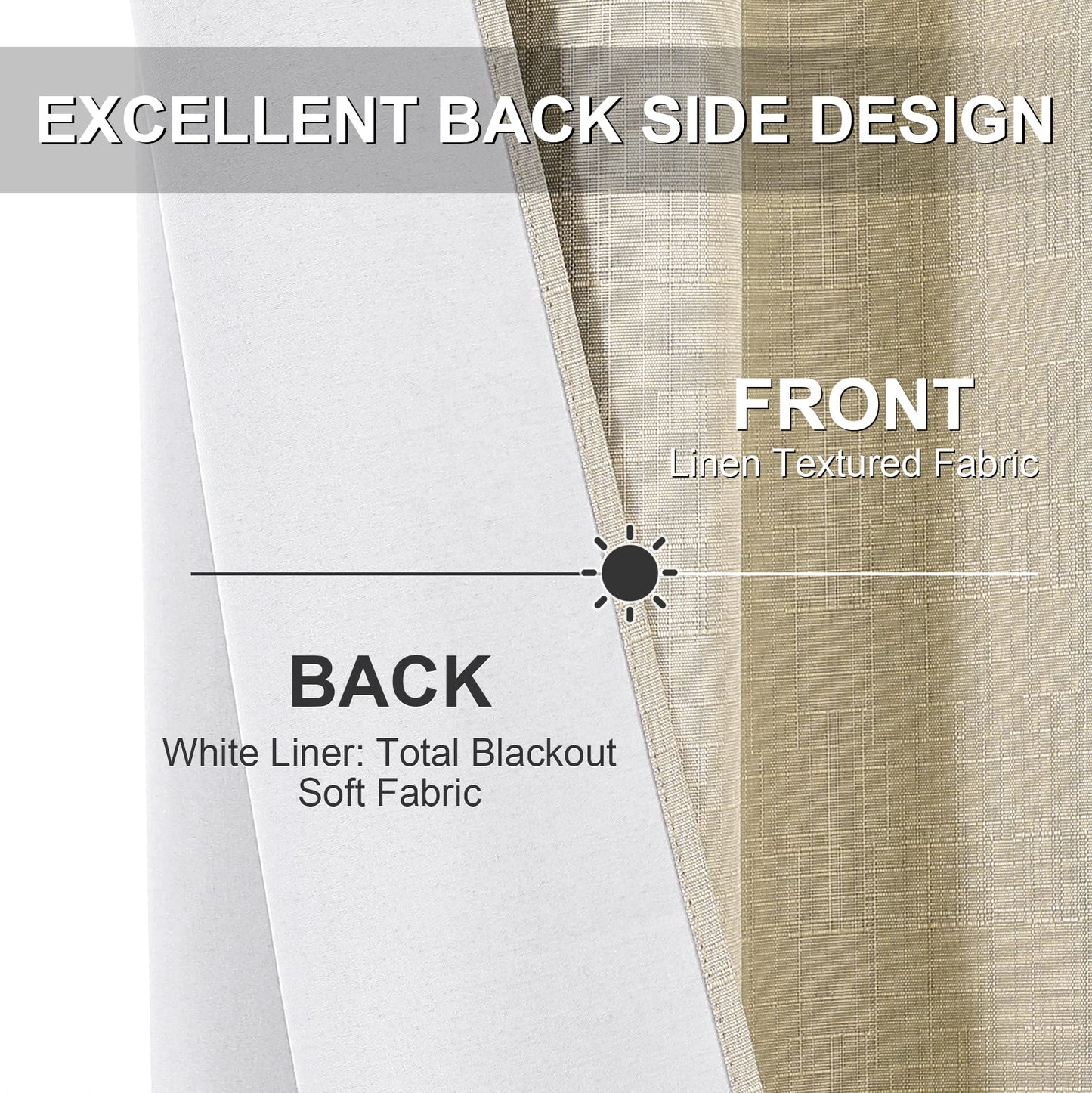 INtex Curtains Linen 100% Blackout Curtains for Bedroom Living Room Thermal Insulated Fabric -Room Darkening -Steel Grommet Window Curtains -1 Piece