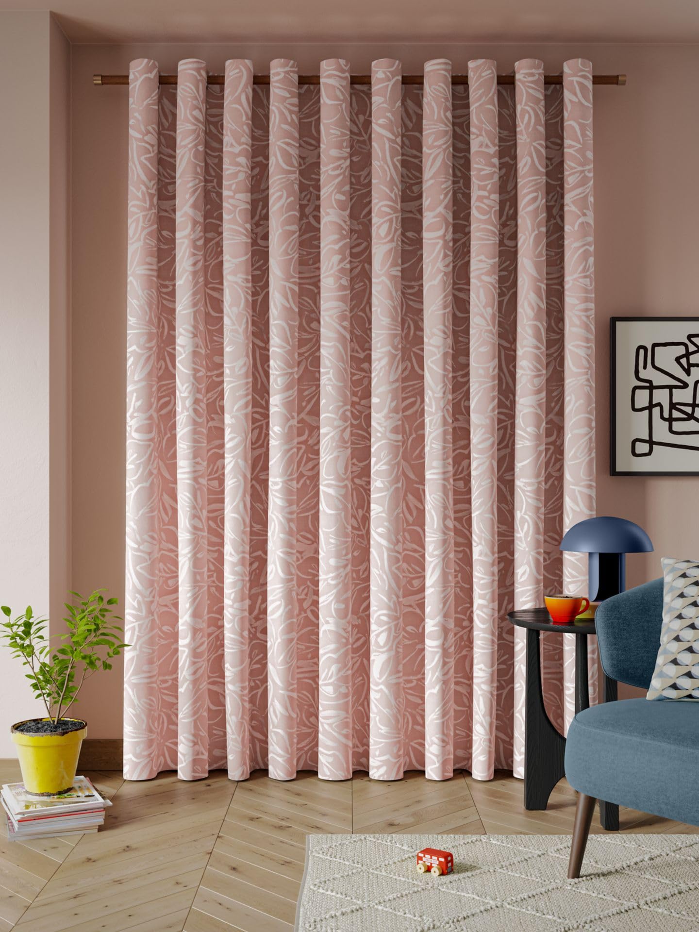INtex CURTAINS House Linen Velvet Curtains - Pink Printed Leaves Sheer - Steel Grommets - 1 Piece