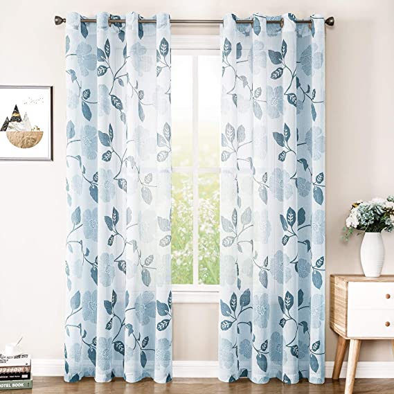 Natural Linen Floral Curtain - Steel grommets