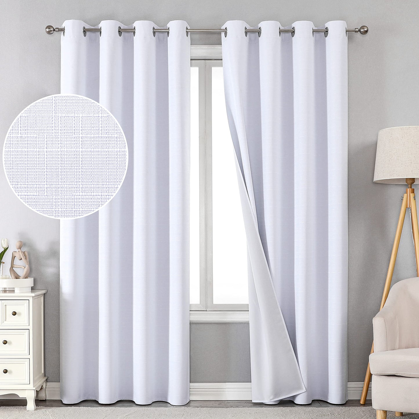 INtex Curtains Linen 100% Blackout Curtains for Bedroom Living Room Thermal Insulated Fabric -Room Darkening -Steel Grommet Window Curtains -1 Piece
