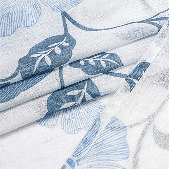 Natural Linen Floral Curtain - Steel grommets