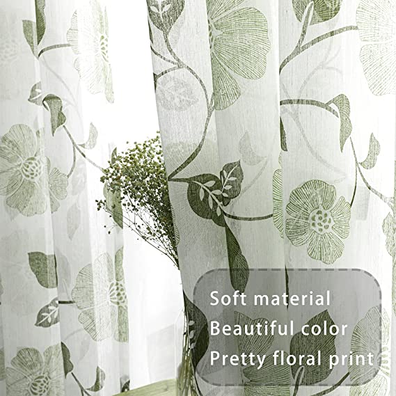 Natural Linen Floral Curtain - Steel grommets