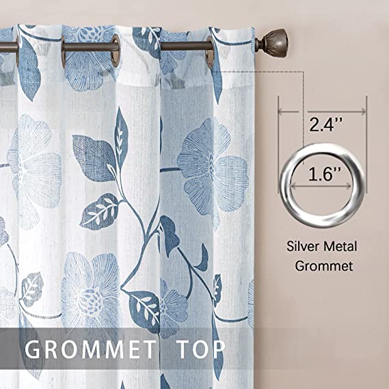 Natural Linen Floral Curtain - Steel grommets